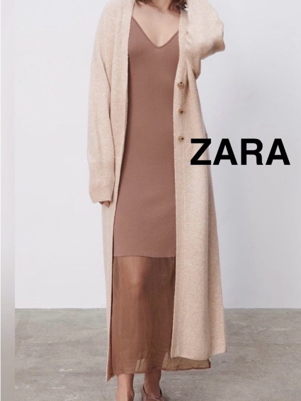 ZARA Beige Wool Blend Long Cardigan Sweater - Size M